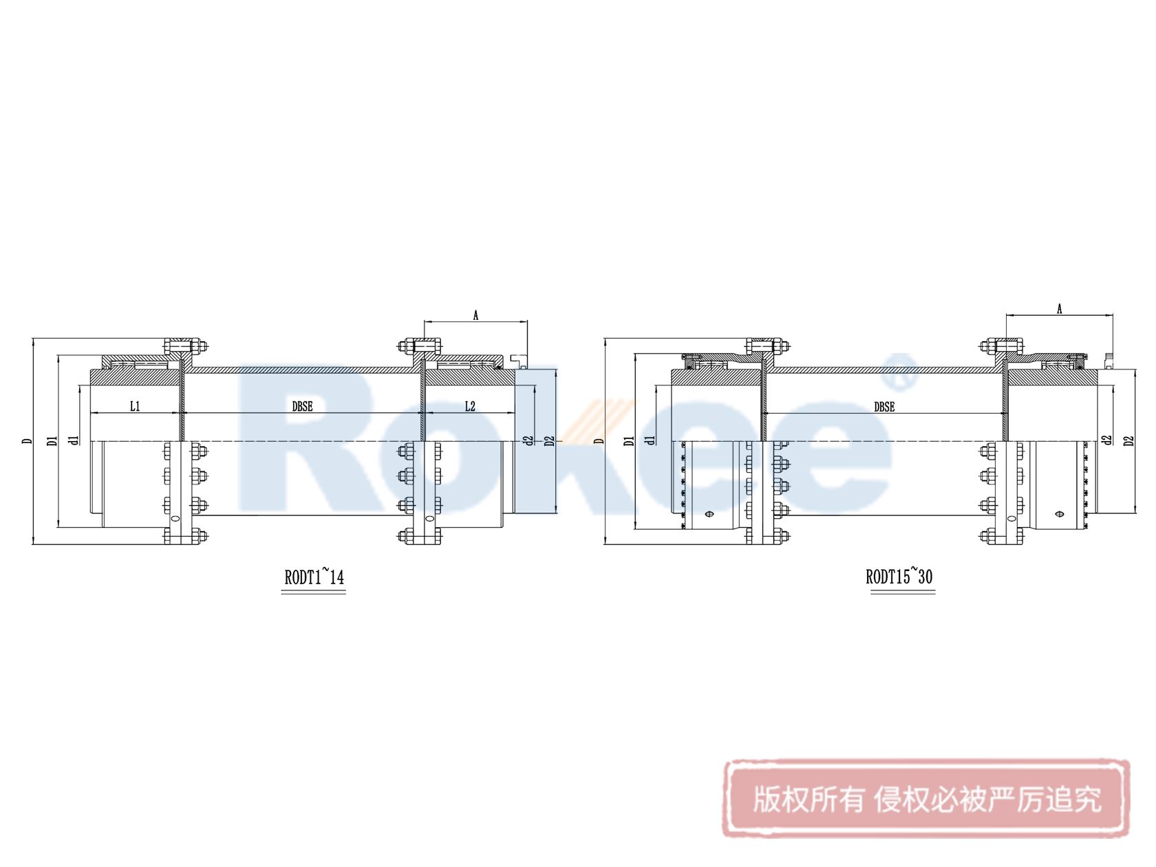 RODT中間接管型鼓形齒式聯軸器